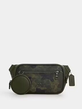 Coach Men’s Green Camo Leather Belt Bag with Coin Pouch